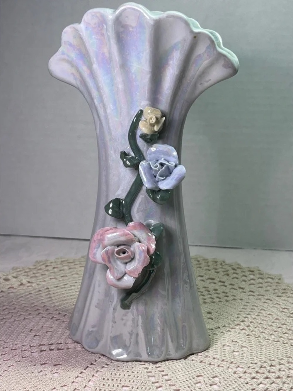 Iridescent Pastel Flower Ceramic Vase - Unbranded